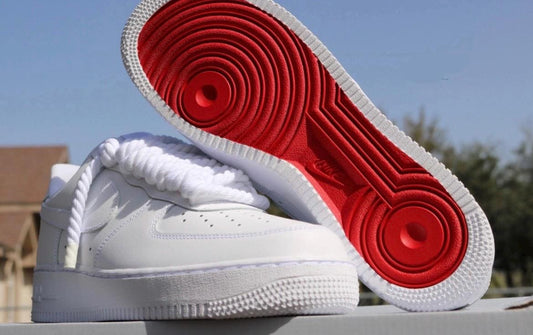 Air Force 1 Sneakers | Custom Red Bottom| Thick Rope Lace AF1