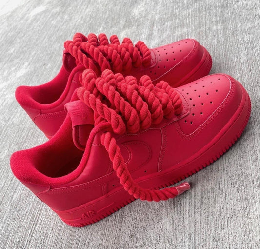 Red Air Force 1 Custom Sneakers | Chunky Rope Laces