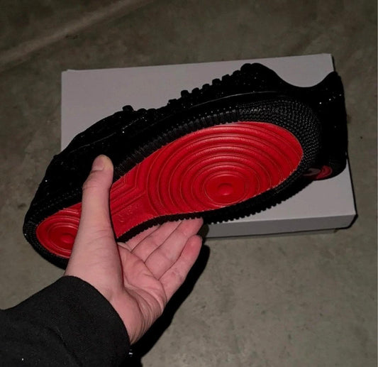 Black Glitter Air Force 1 Sneakers | Custom Red Bottom AF1