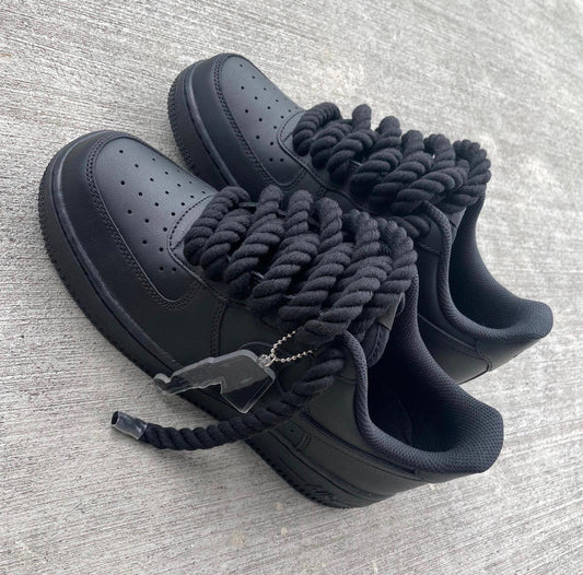 Black Air Force 1 Custom Sneakers | Chunky Rope Laces AF1