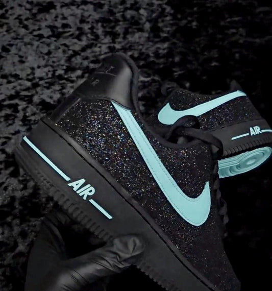 Custom Black Air Force 1 Sneakers | Turquoise