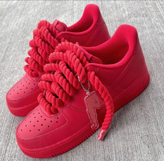 Red Air Force 1 Custom Sneakers | Chunky Rope Laces