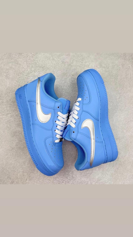 Air Force 1 Sneakers | Custom Blue and Silver AF1