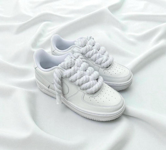 Custom White Air Force 1 Sneakers | Chunky Rope Laces