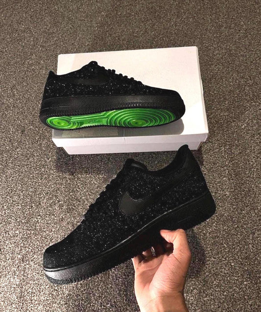 Black Glitter Air Force 1 Sneakers | Custom Green Bottom AF1