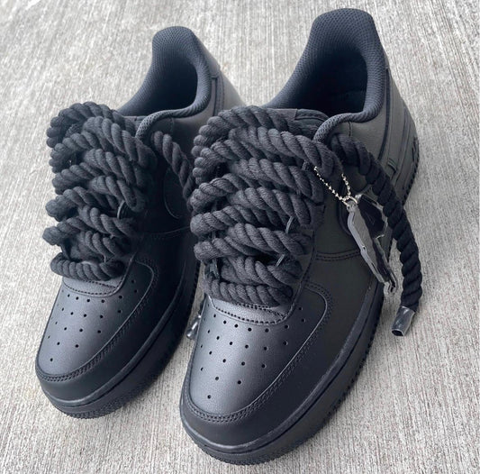 Black Air Force 1 Custom Sneakers | Chunky Rope Laces AF1