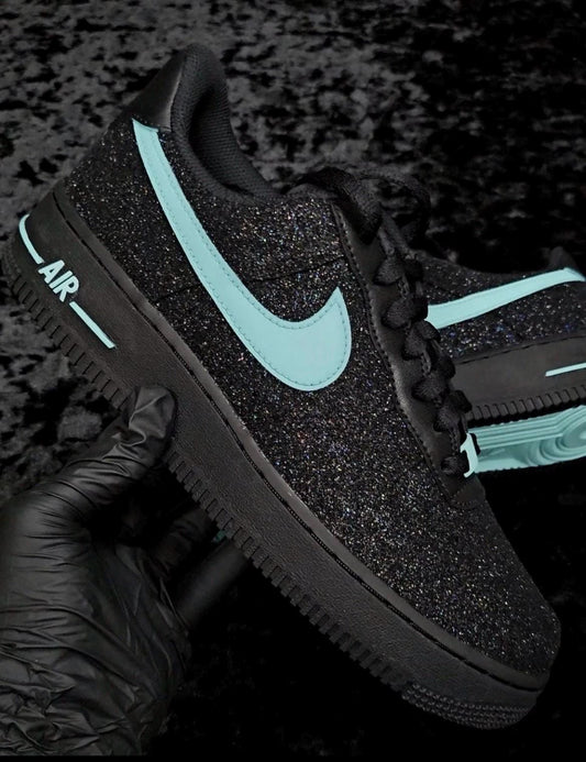 Custom Black Air Force 1 Sneakers | Turquoise