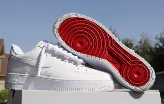 Air Force 1 Sneakers | Custom Red Bottom| Thick Rope Lace AF1